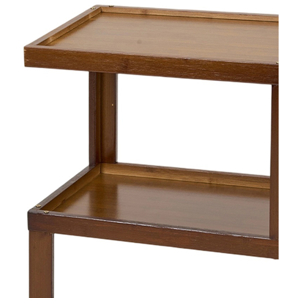 Living and Home 3-Tier Brown Bamboo Raised Edges Side Table with Lockable Castors Image 5