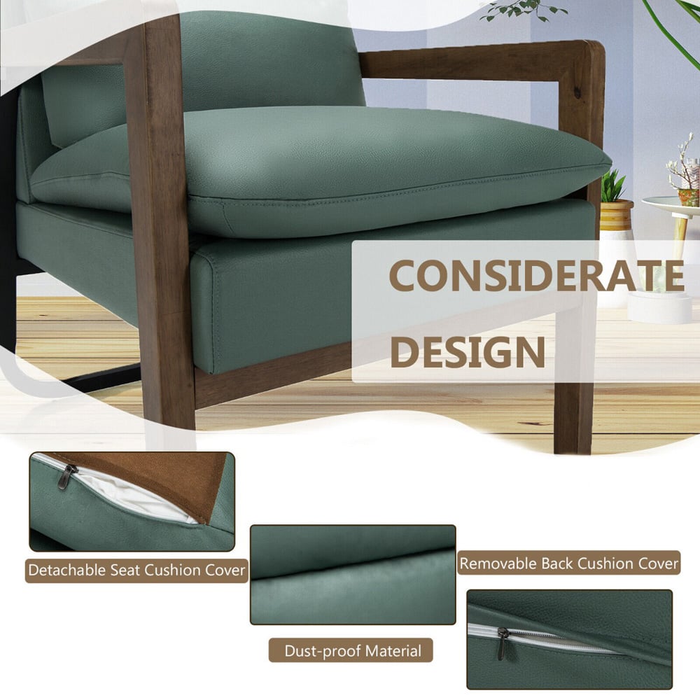 Costway Green Leather Accent Chair Image 5