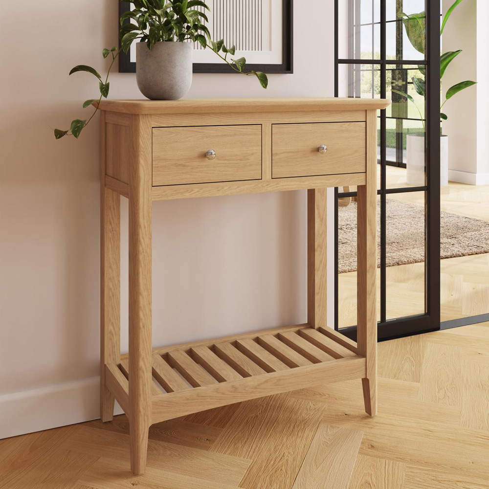 FWStyle 2 Drawer Single Shelf Natural Oak Ash Veneer Hallway Console Table Image 7
