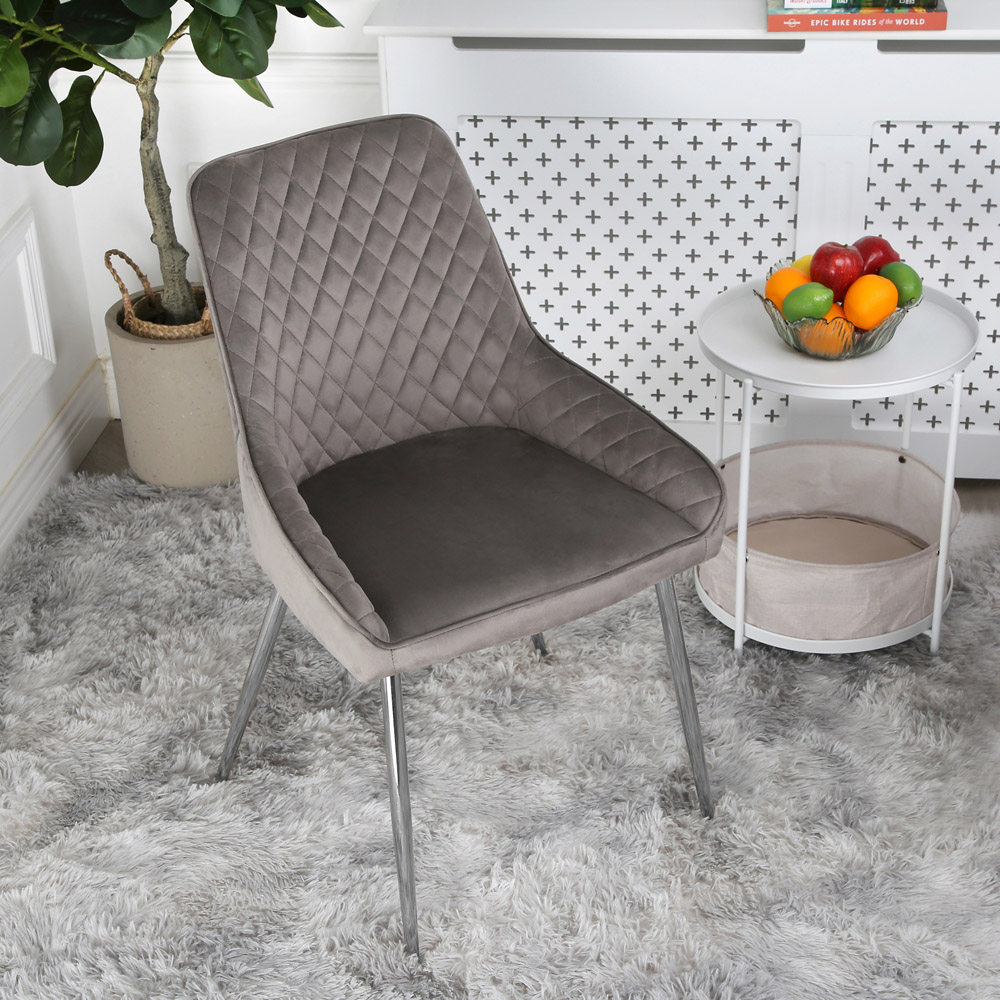 Home Garden Direct Hamilton Set of 2 Grey Velvet Dining Chairs Image 7