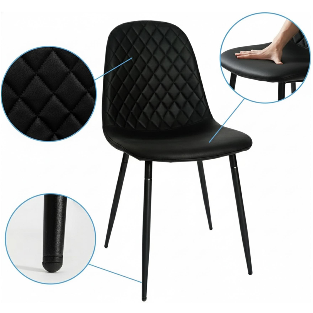 Portland 4 Seater Gem Pattern Faux Leather Wooden Tabletop Dining Set Black Image 7