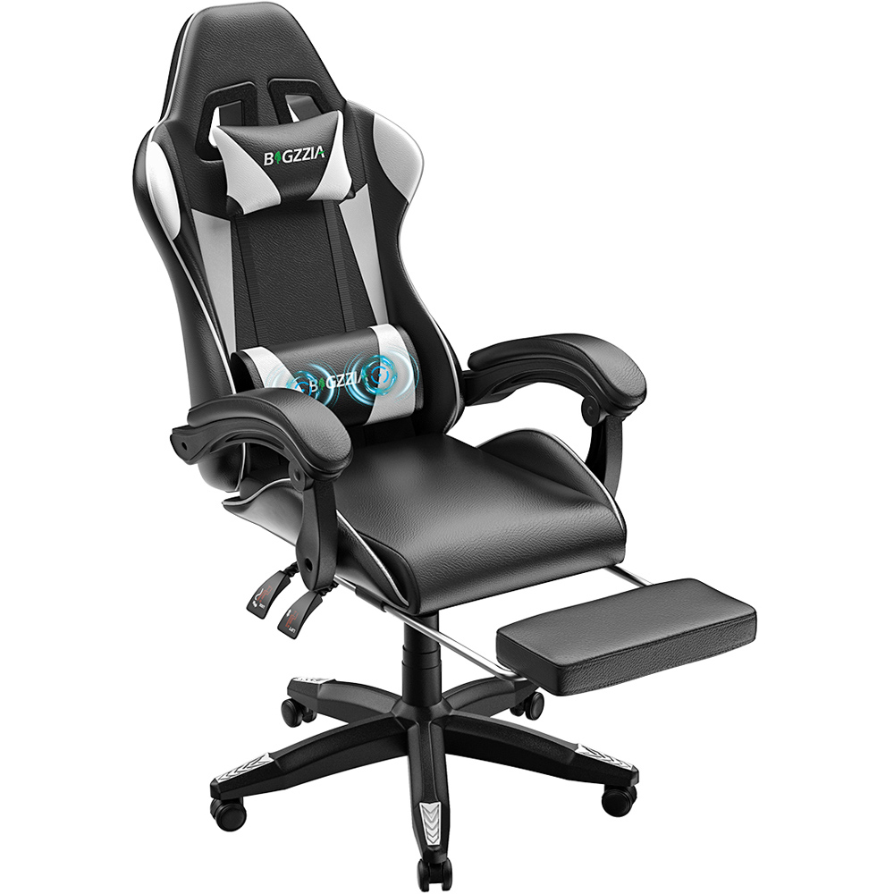Rattrix White Reclining Gaming Chair with Massage Lumbar Cushion and Footrest Image 2