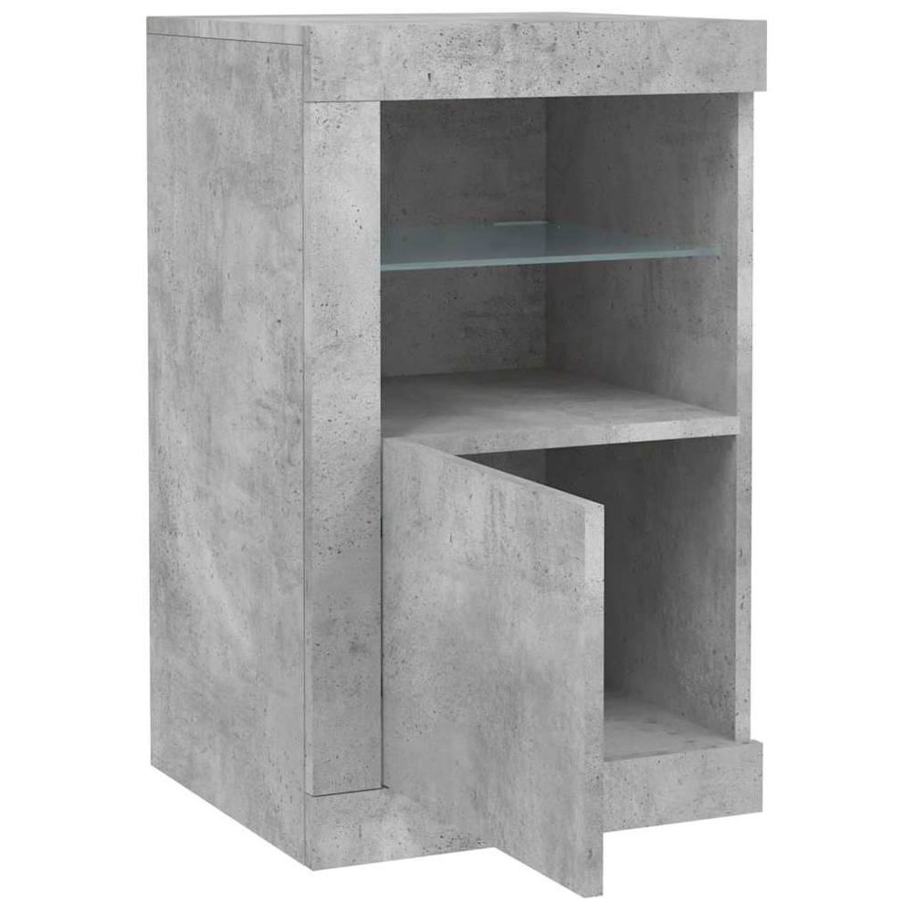 vidaXL Single Door 2 Shelf Concrete Grey Side Cabinet with LED Lights Image 6