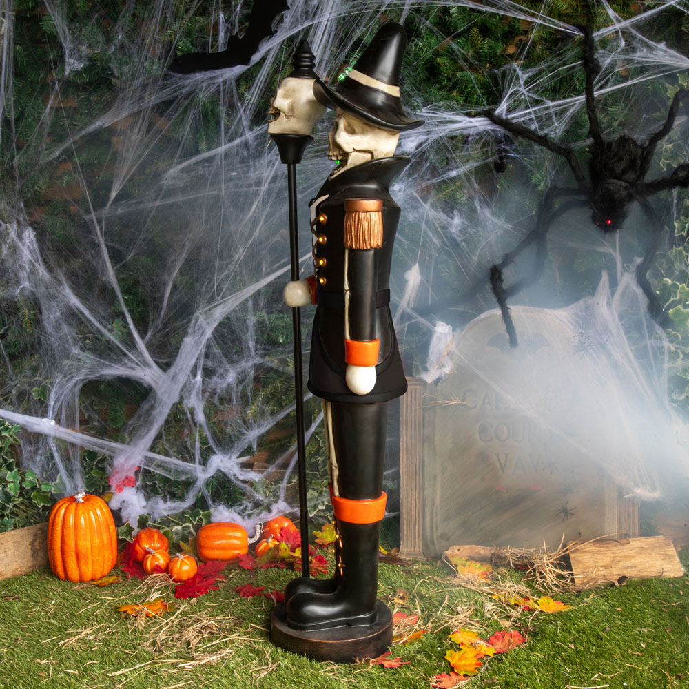 Black and Orange Nutcracker Skeleton with Skull Staff Halloween Decoration 4ft Image 6