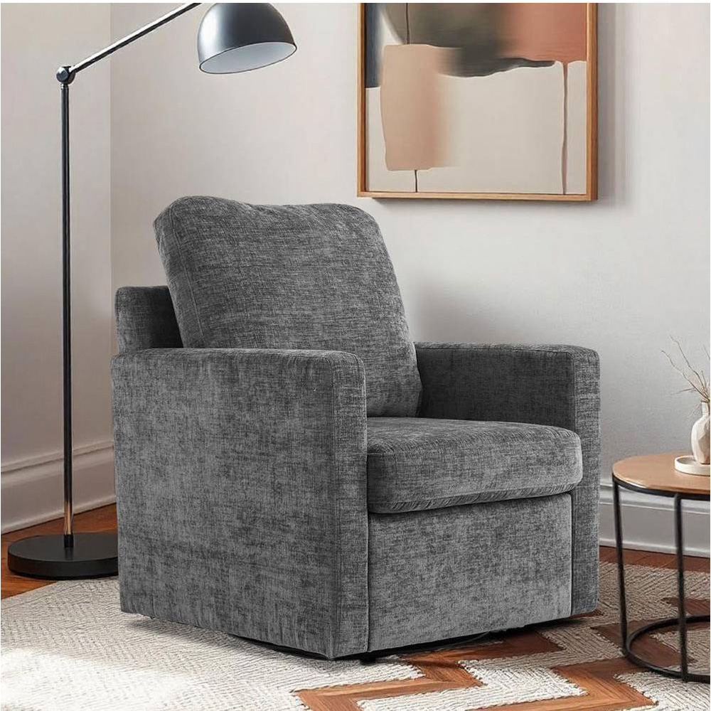 Living and Home Grey Chenille Swivel Lounge Chair Sofa Image 7