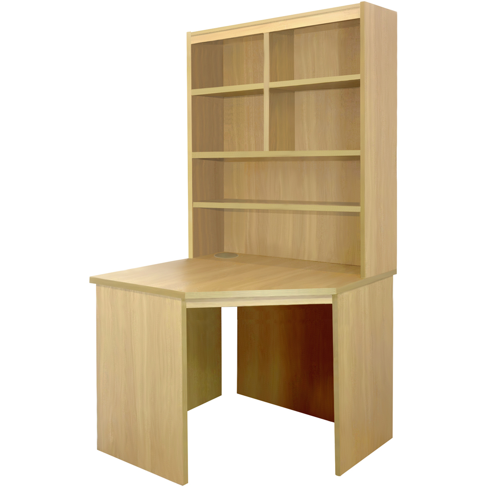 R White Cabinets Corner 6 Shelf Computer Desk with Hutch Brown Image 2