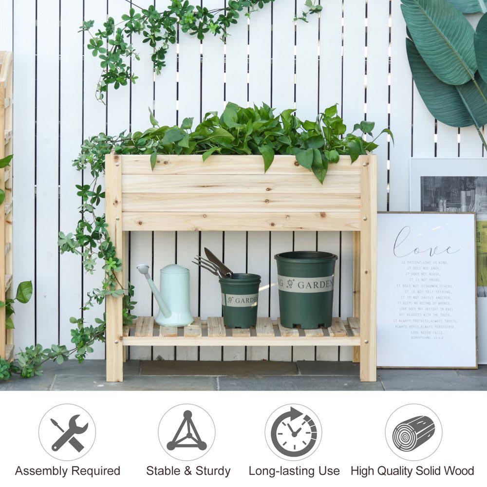 Outsunny Wooden Raised Planter Bed with Shelf 84 x 40 x 100cm Image 4