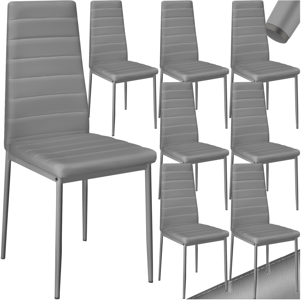 tectake Set of 8 Grey High Backrest Padded Dining Chair Image 2
