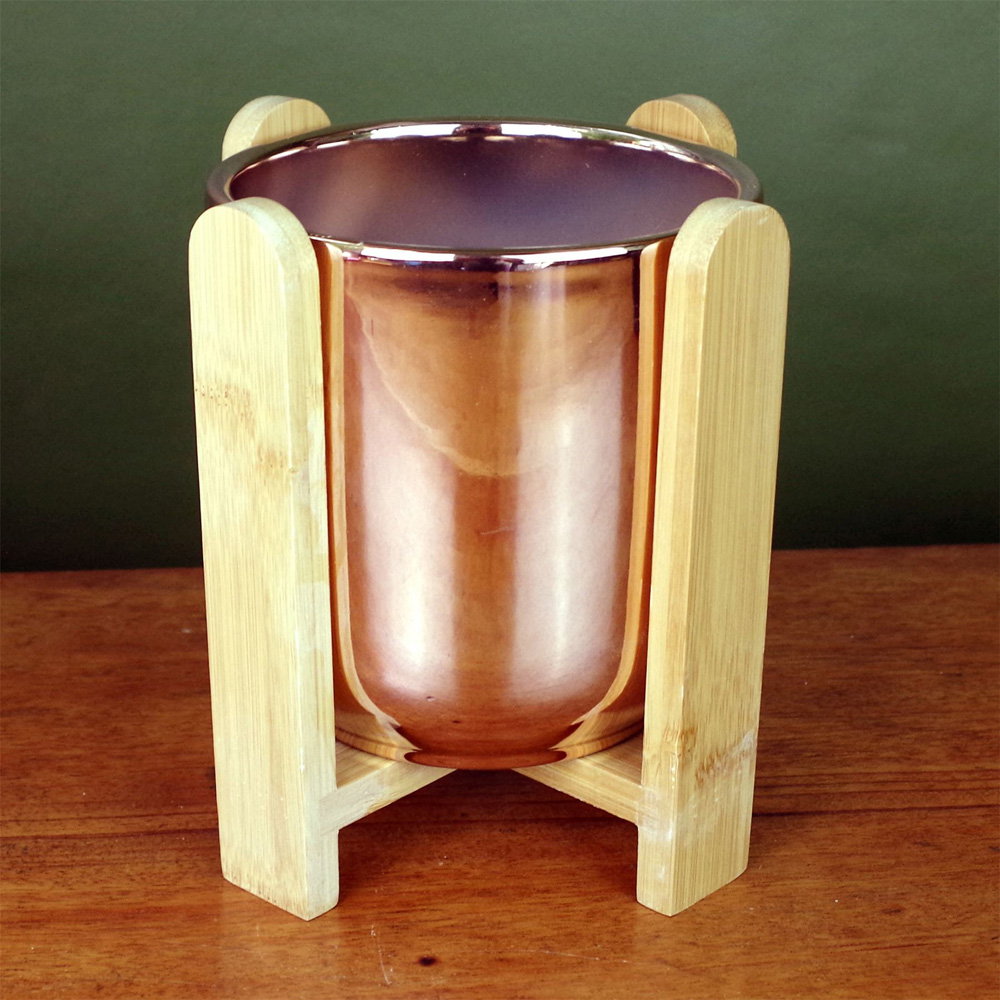 Botanik Gold Ceramic Planter with Bamboo Stand 16 x 15cm Image 2