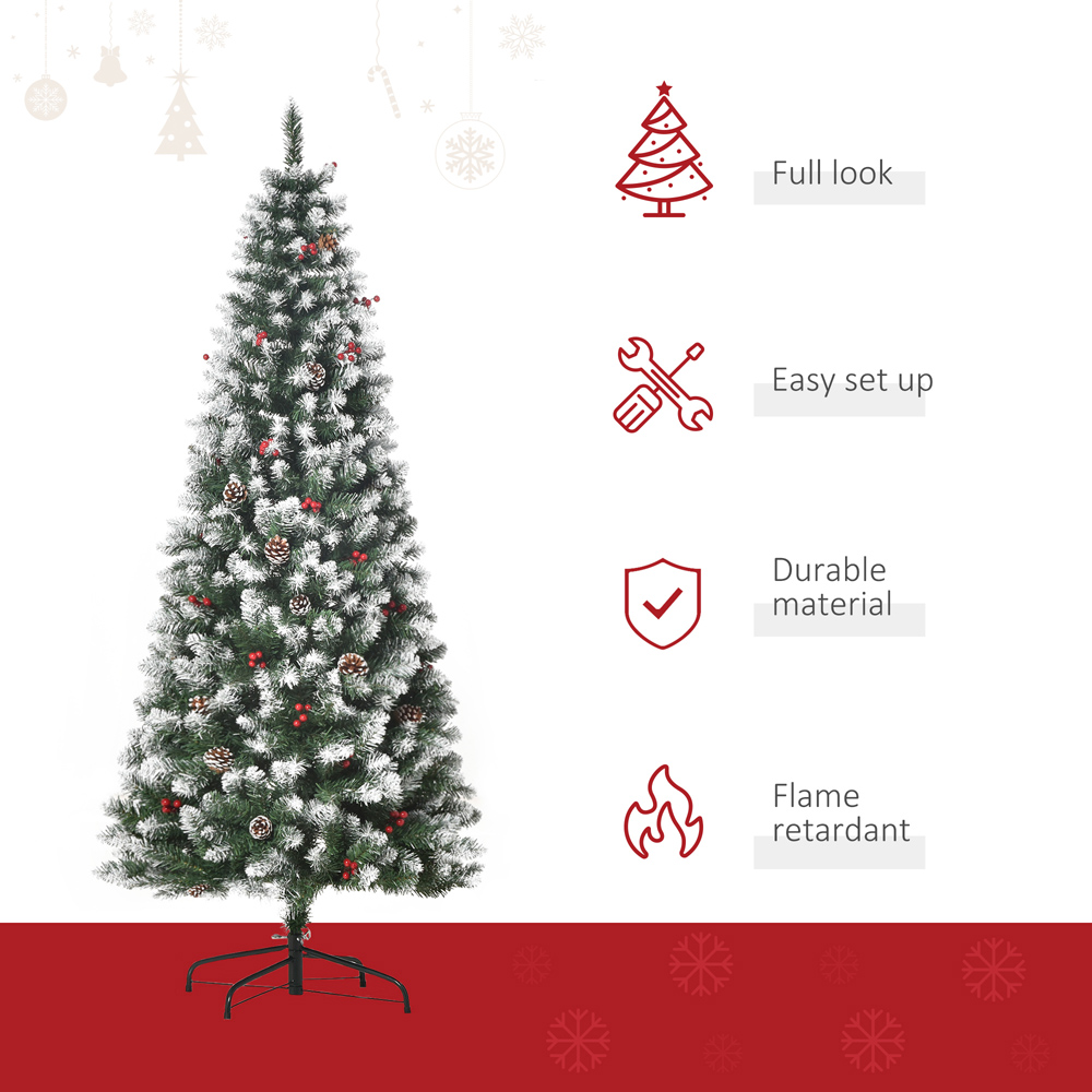Everglow Green Pencil Artificial Christmas Tree with Red Berries and Pinecones 6ft Image 4