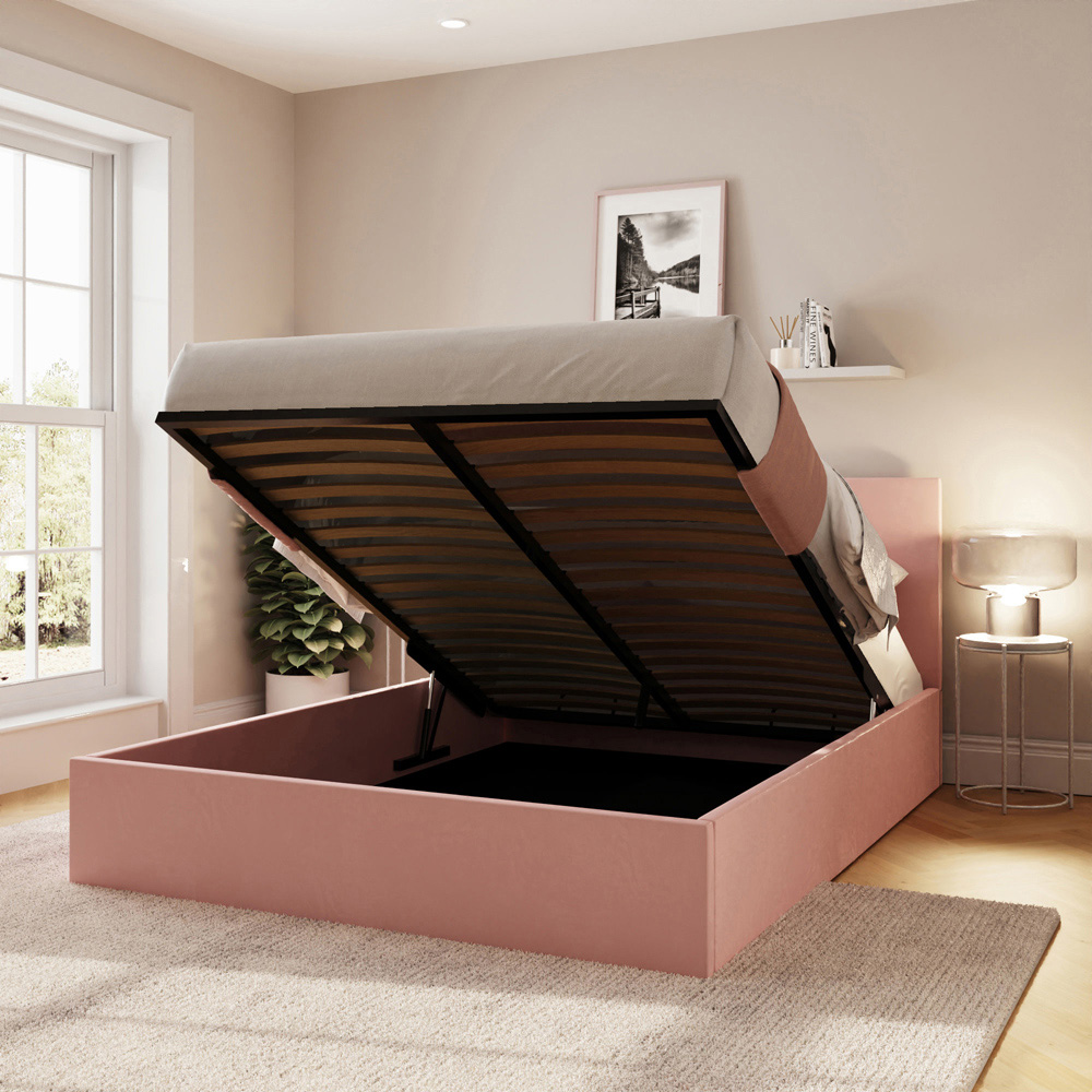 GFW Double Blush Pink Velvet End Lift Ottoman Bed Image 8