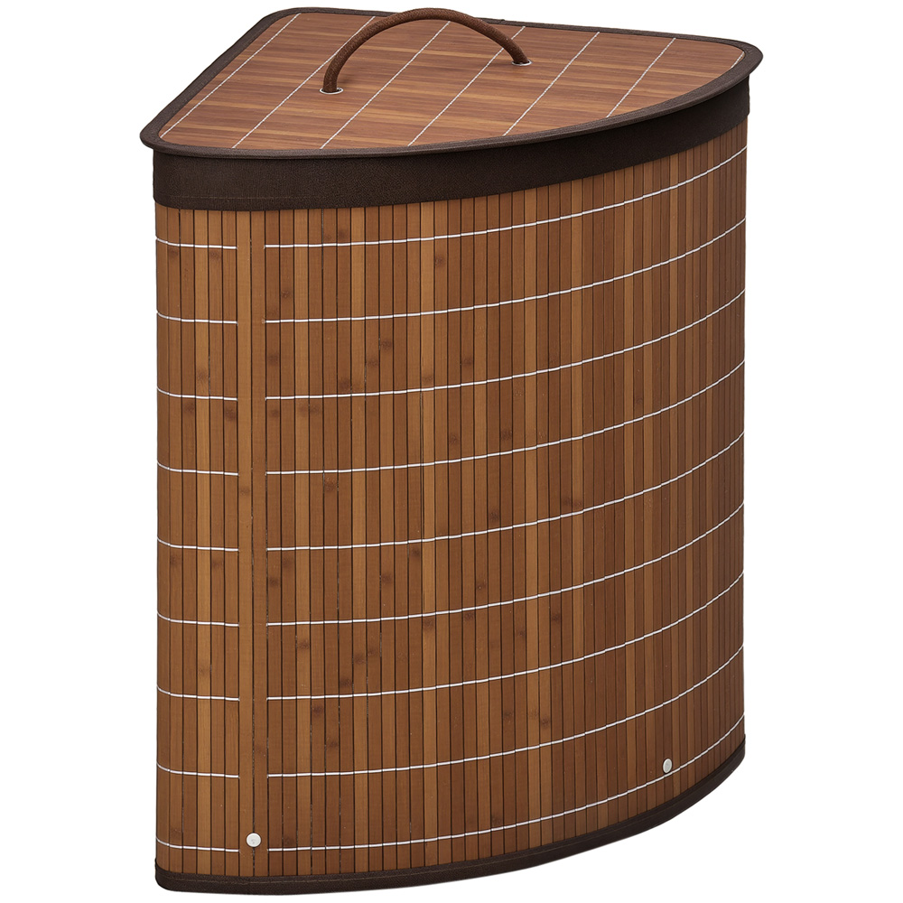 HOMCOM Brown Bamboo Corner Laundry Hamper 55L Image 1