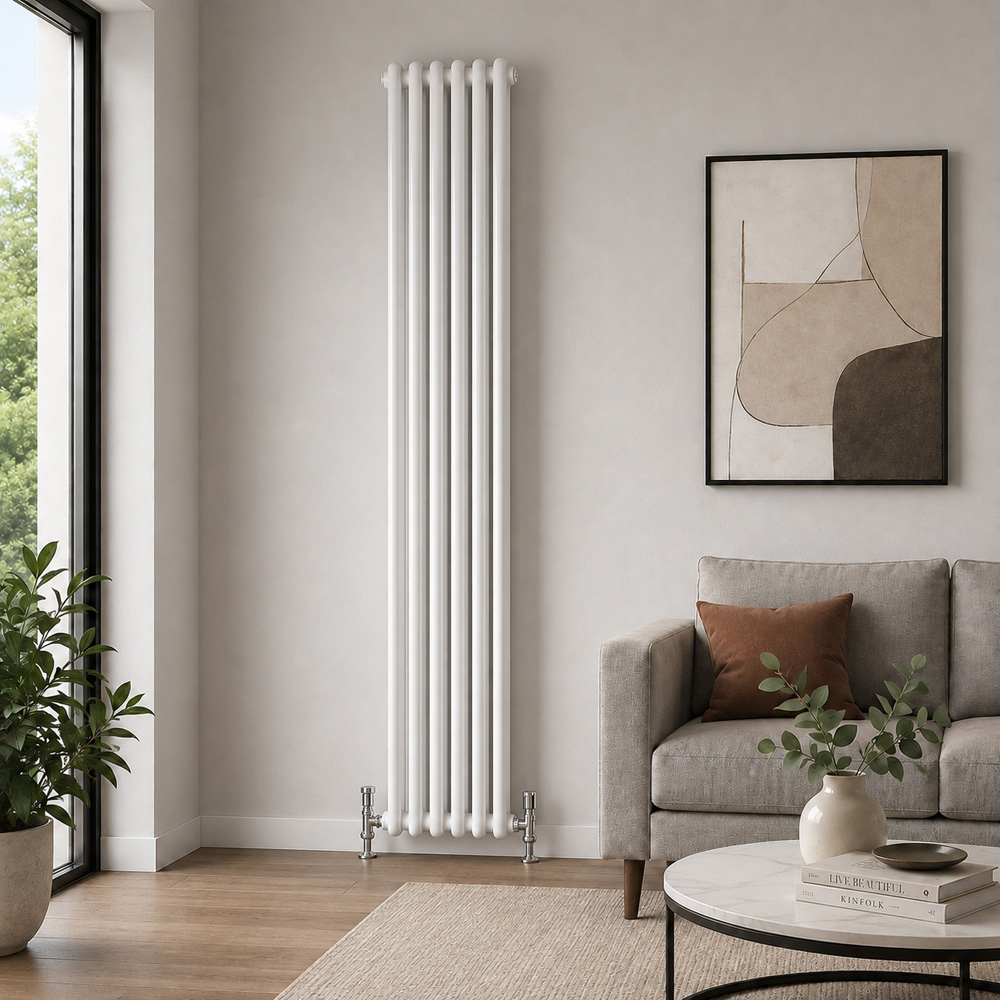 Go Bathrooms Uxbridge White Vertical Traditional Colosseum Radiator 1800 x 290mm Image 2