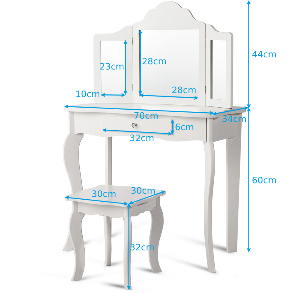 Costway Kids Single Drawer White Vanity Dressing Table Set with Mirror Image 9
