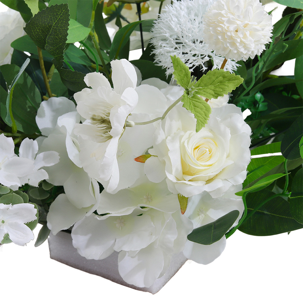 Living and Home Green and White Hydrangea Rose Artificial Aisle Flower Row Decoration 35cm Image 4