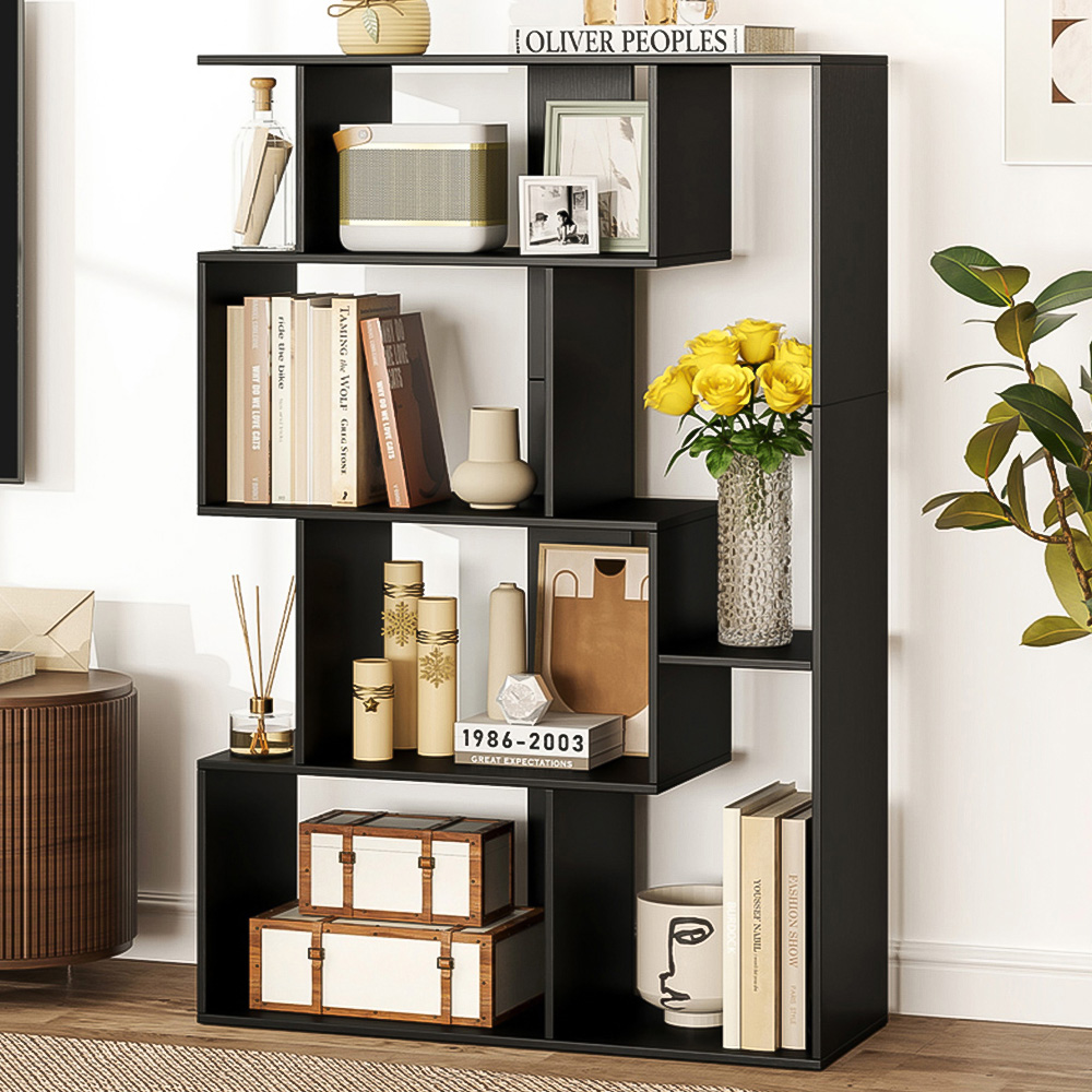 Costway 6 Shelf Black Geometric Bookshelf with Anti-tip Kits Image 1