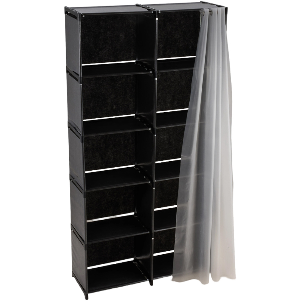 Living and Home 5-Tier Black Freestanding Portable Wardrobe with Double-Row Storage and Curtain Image 2