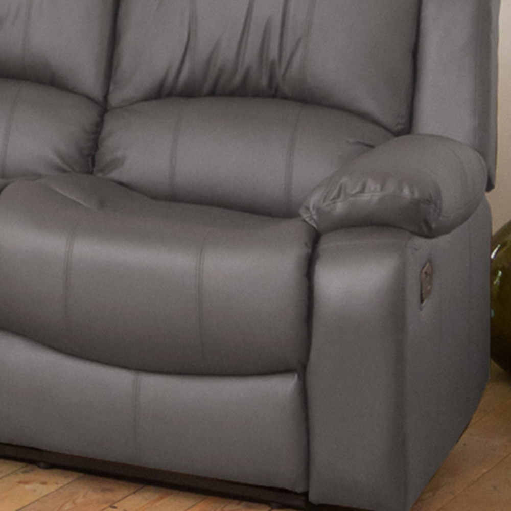 Glendale 3 Seater Grey Bonded Leather Manual Recliner Sofa Image 3