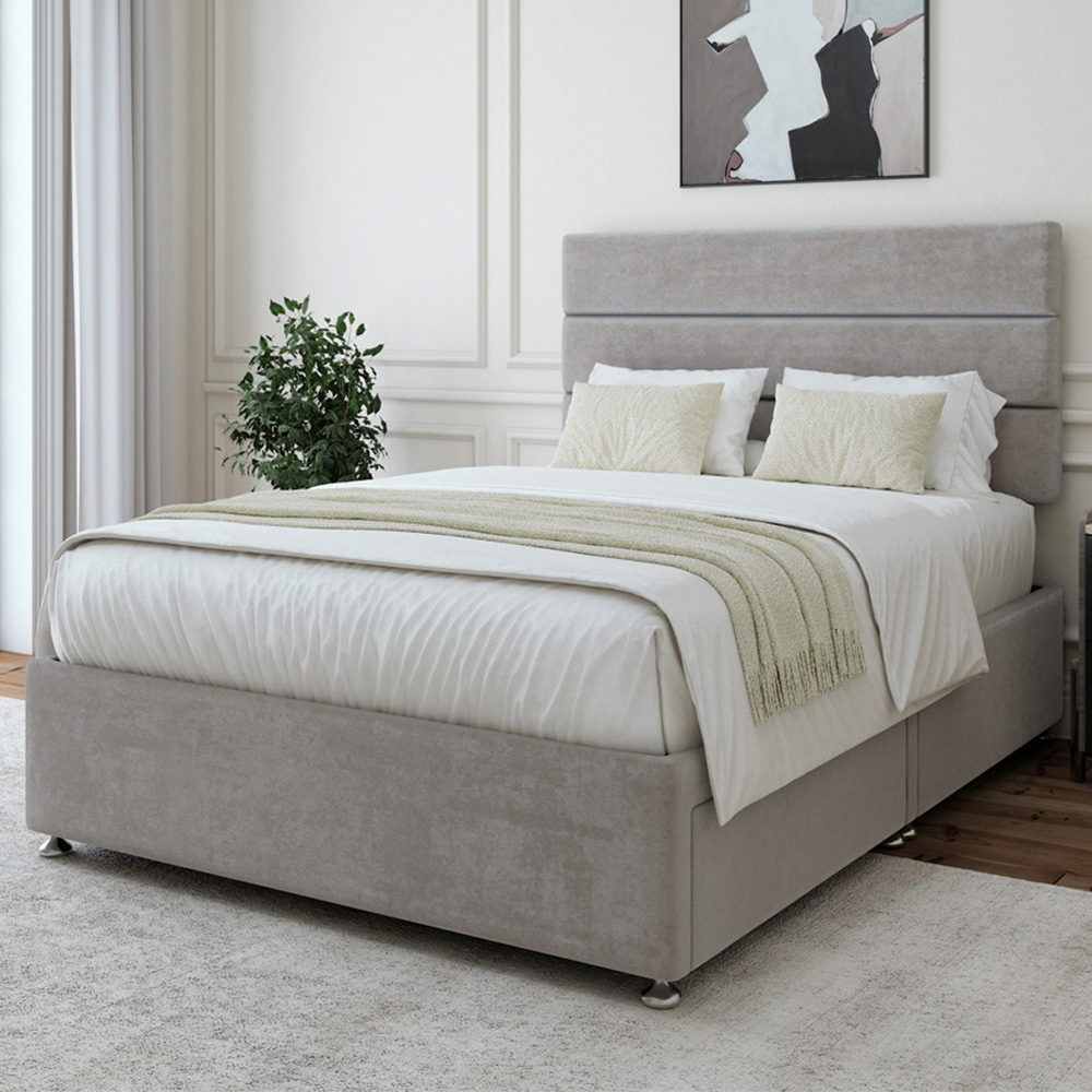 Bedmaster Double Seal Grey Naples Velvet 2 Drawer Divan Base with Milan Headboard Image 1