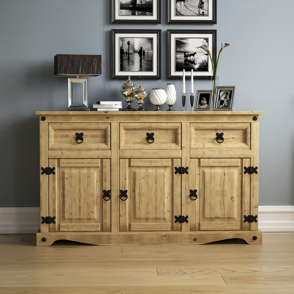 Vida Designs Corona 3 Door 3 Drawer Pine Sideboard Image 7