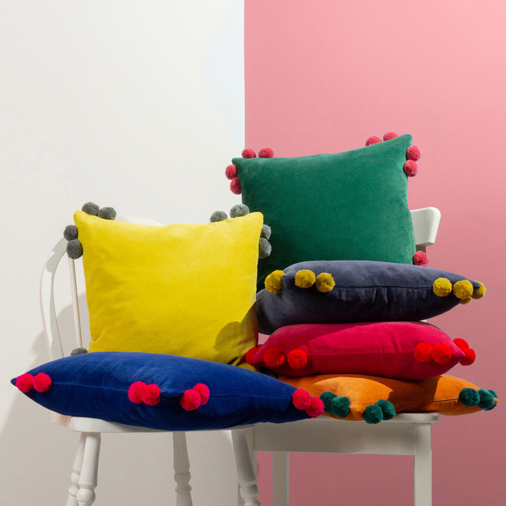 furn. Hoola Blue and Pink Pom Pom Cushion  Image 3