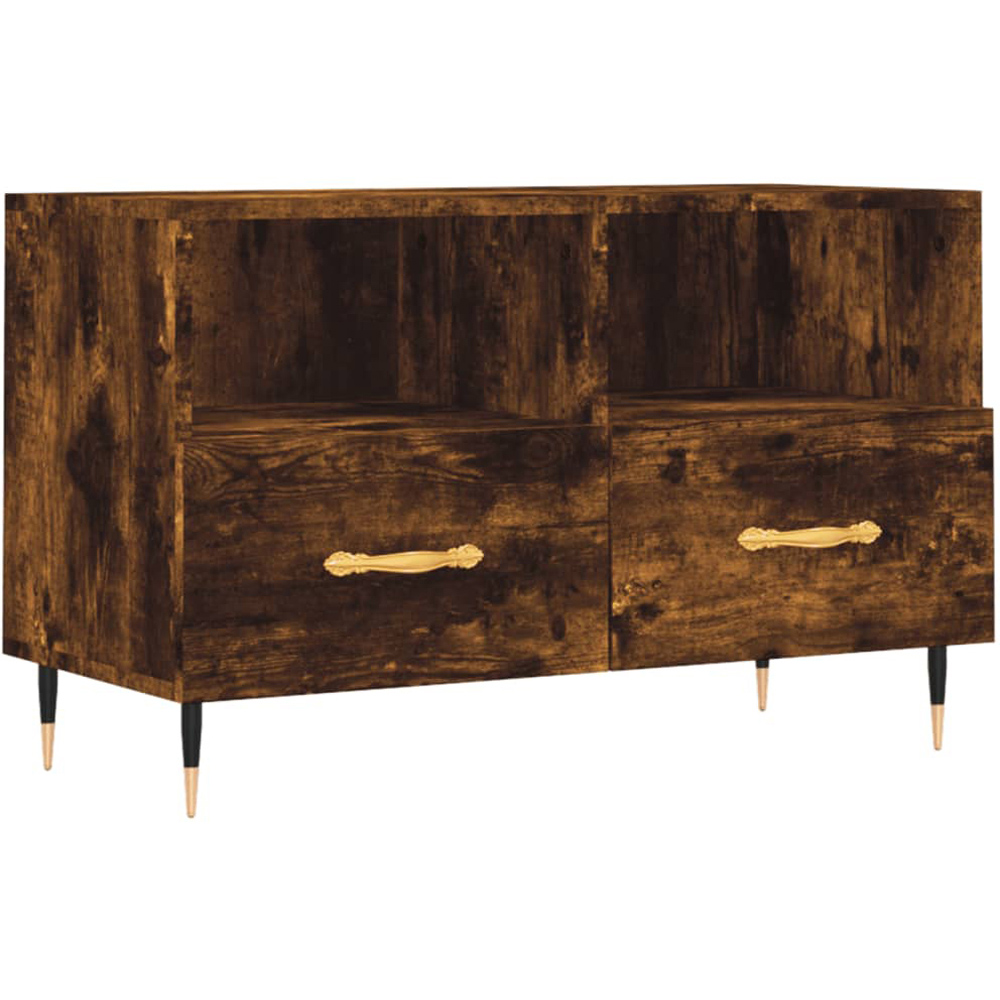 vidaXL 2 Drawer 2 Shelf Smoked Oak Wooden TV Cabinet Image 2