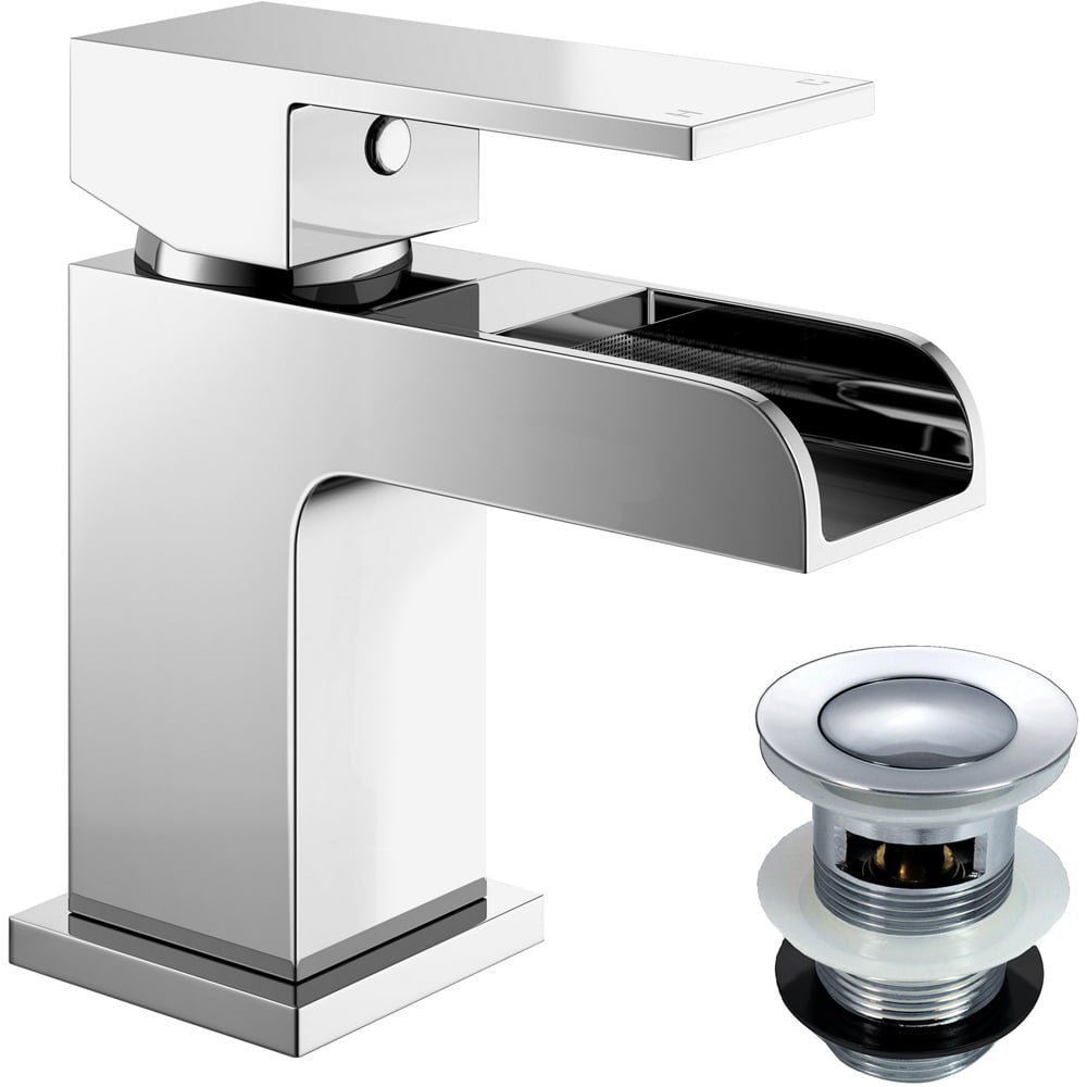 Nes Home Waterfall Chrome Cloakroom Basin Mono Mixer Tap with Waste Image 1