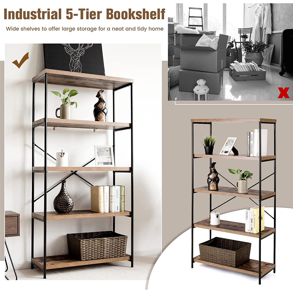 Costway 4 Shelf Brown Bookshelf Image 7