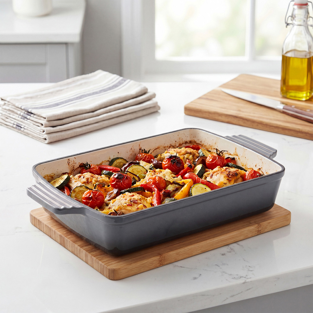 Living and Home 3L Grey Enamelled Rectangular Baking Dish Image 2