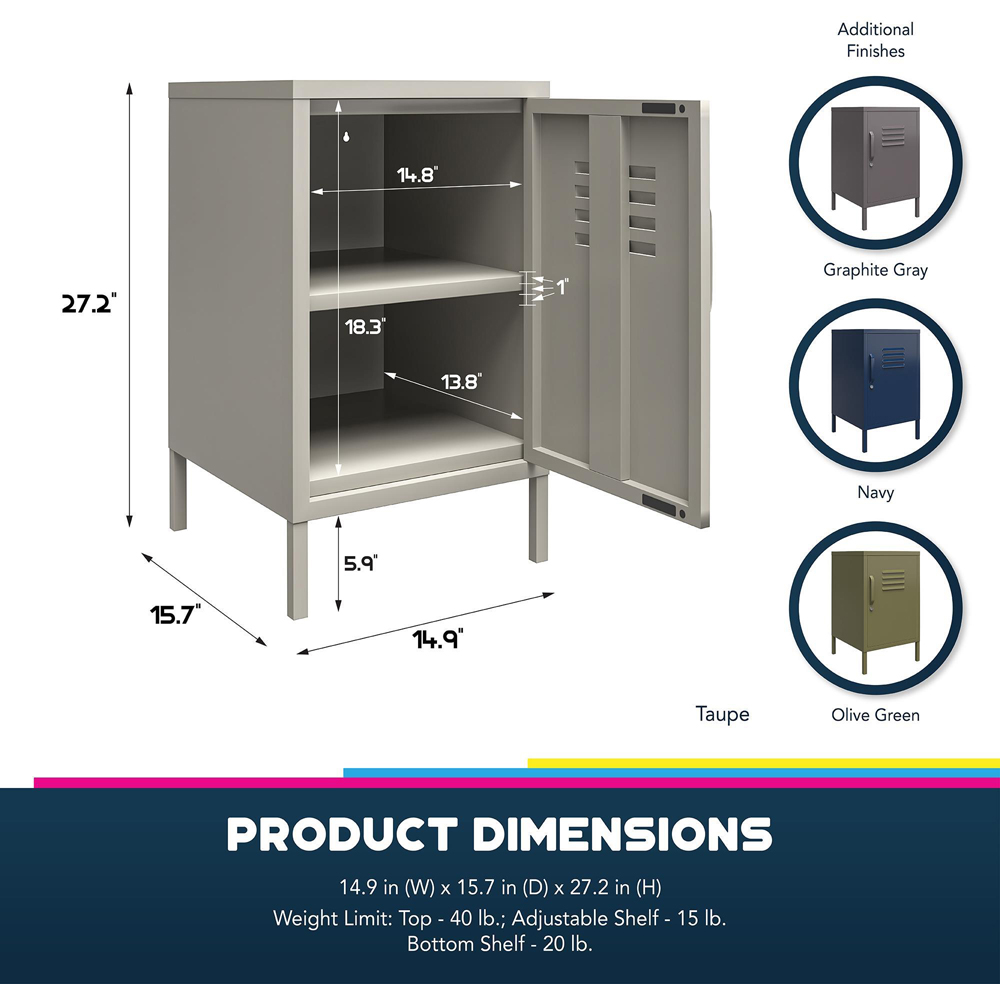 Dorel Bradford Single Door Grey Metal Locker End Table Image 7