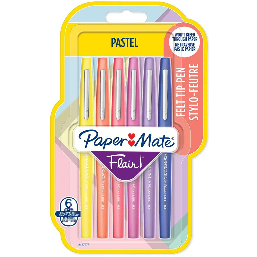 Paper Mate Pack of Six Flair Felt Tip Pens - Pastel Image