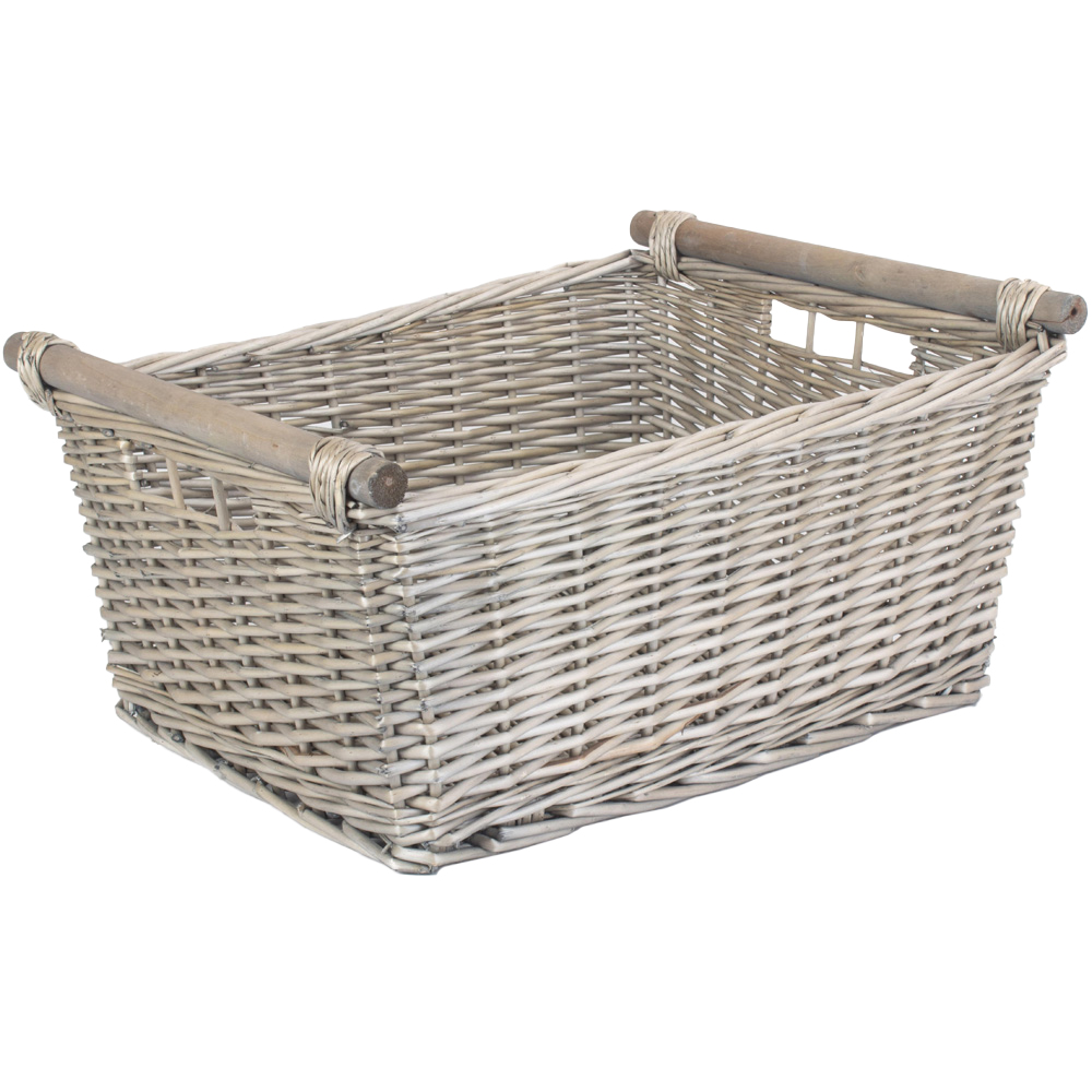 Red Hamper Extra Large Grey Wash Wooden Handled Storage Basket Image 1