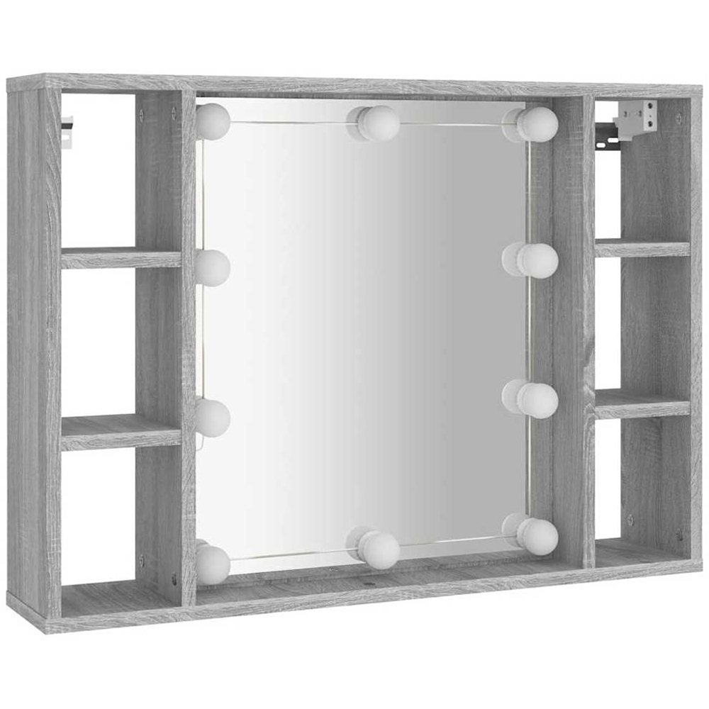 vidaXL 6 Shelf Grey Sonoma Wall Mounted LED Mirror Cabinet Image 4
