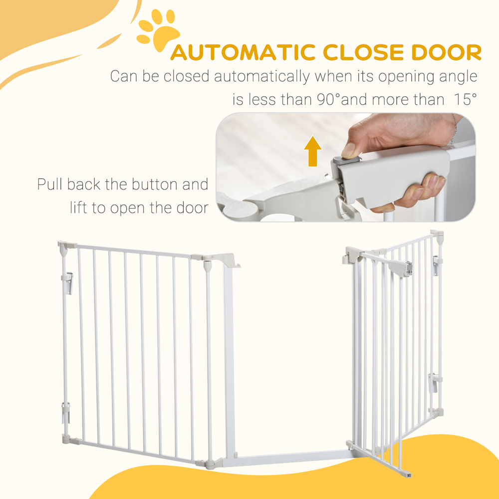 PawHut White 3 Panel Playpen Metal Pet Safety Gate with Walk Through Door Image 8