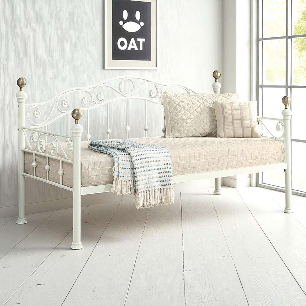 OAT Home Mayfair Single White and Brass and Black Guest Trundle Metal Day Bed Image 6
