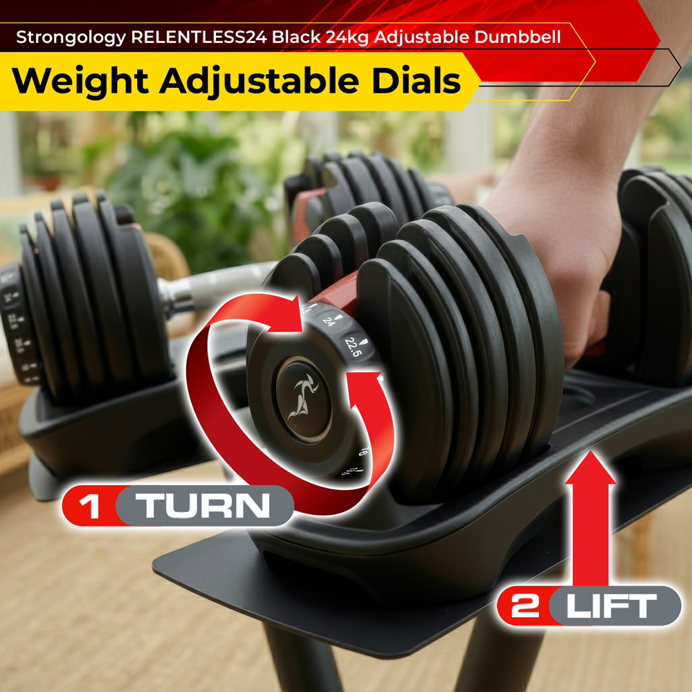 Strongology Urban24 Home Fitness Black and Red Adjustable Dumbbells 2.5kg to 24kg 2 Pack Image 2