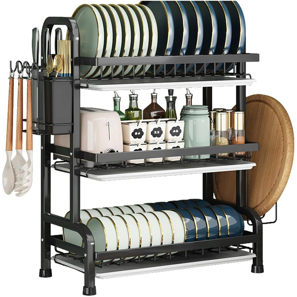 ATEK 3-Tier White Dish Drying Rack with Drip Tray Image 1