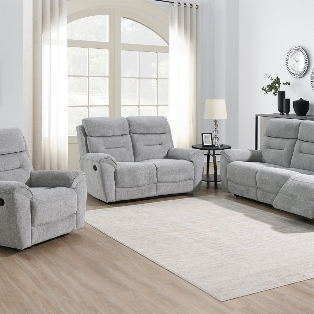 Clinton 3 Seater Light Grey Manual Recliner Sofa Image 3