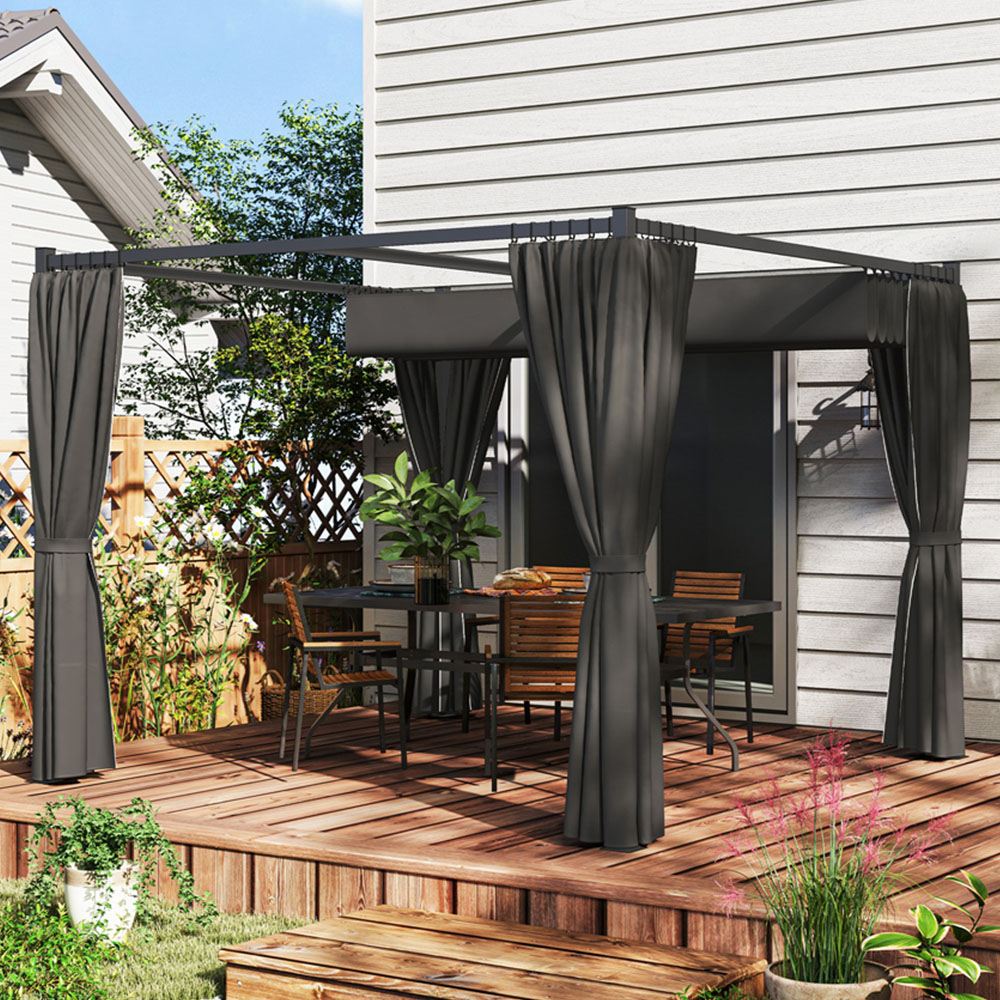 Outsunny 3 x 3m Charcoal Grey Pergola with Retractable Roof and Curtains Image 1