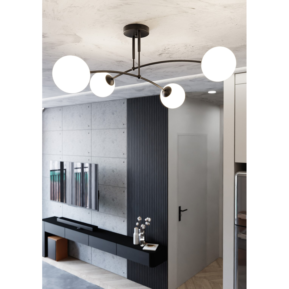 Emibig Pregos 4 Light White Shade Black E14 Ceiling Light Image 3