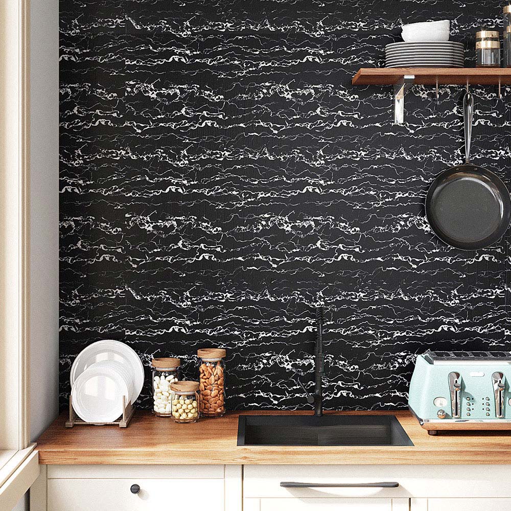 Living and Home Marble Pattern Black Self-Adhesive Wall Tile Sticker Image 8