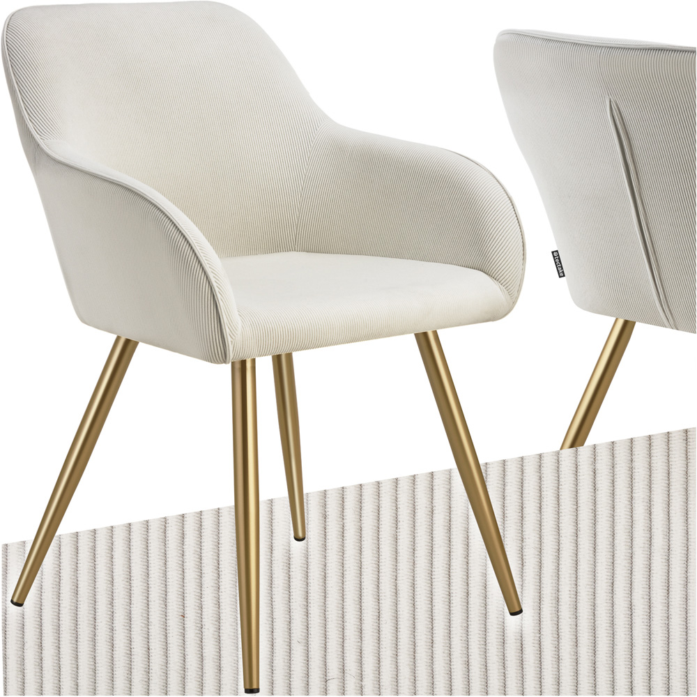 tectake Marilyn Cream and Gold Corduroy Padded Dining Chair Image 2