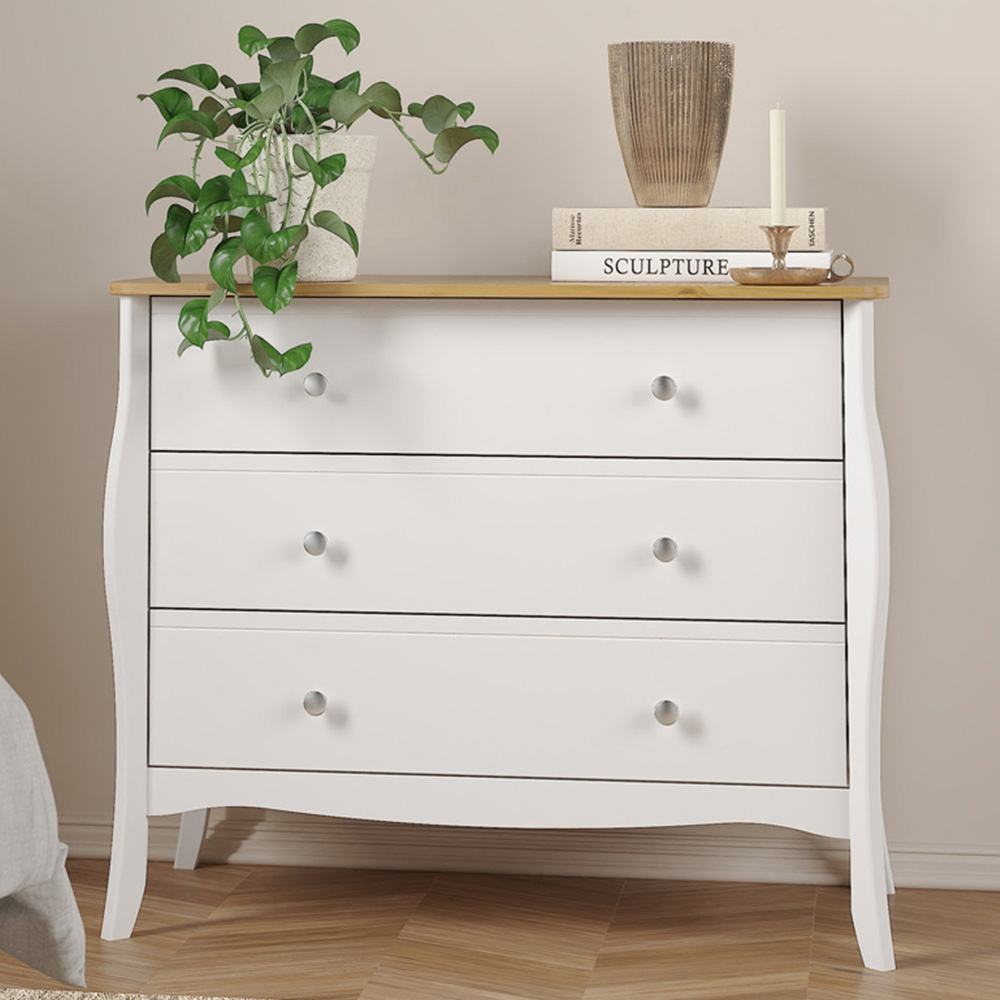 Florence Baroque 3 Drawer Pure White Iced Coffee Lacquer Wide Chest of Drawers Image 1