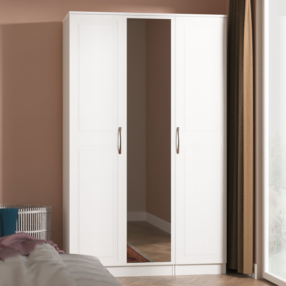 Crowndale Dorset 3 Door Signature White Mirrored Wardrobe Ready Assembled Image 1