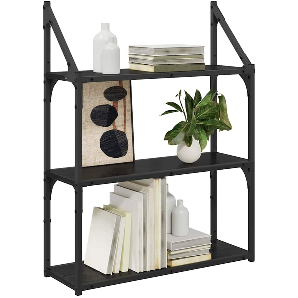 vidaXL 60cm 3 Shelf Black Oak Wall Shelf Image 3
