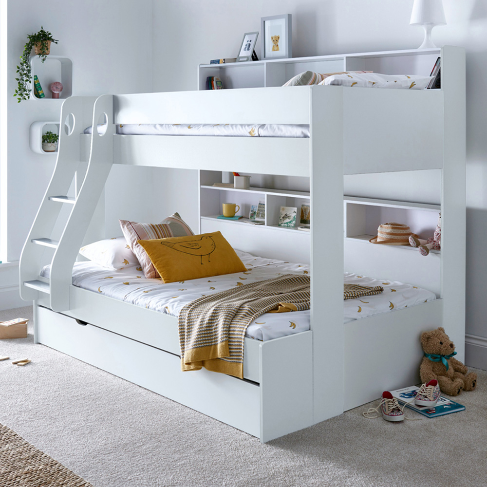 Bedmaster Oliver Triple Sleeper White Storage Bunk Bed with Spring Mattresses Image 1