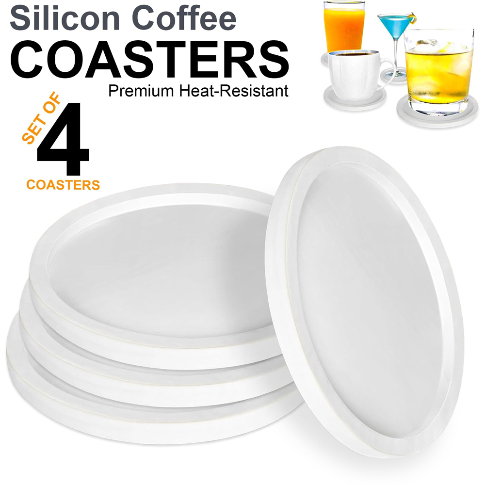 ATEK White Silicone Non-Slip Round Drink Coaster 4 Pack Image 3