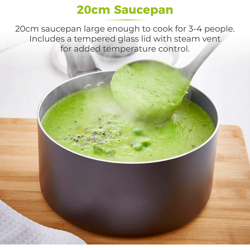 Tower Cerasure 20cm Black Aluminium Non-Stick Saucepan with Glass Lid Image 4