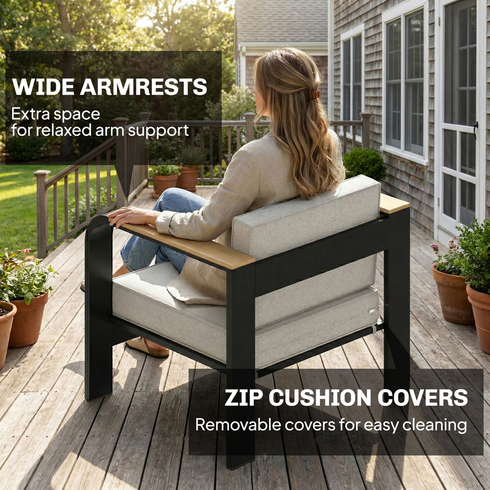 Outsunny 4 Seater Beige Aluminium Frame Garden Lounge Set with Olefin Cushion Image 8