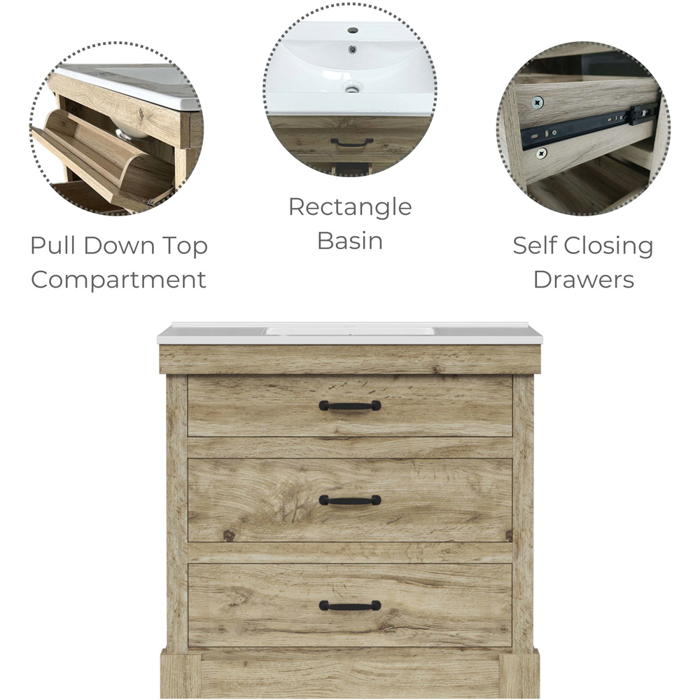 Teamson Home Donovan Single Door 2 Drawer Light Oak Vanity with White Sink Image 3